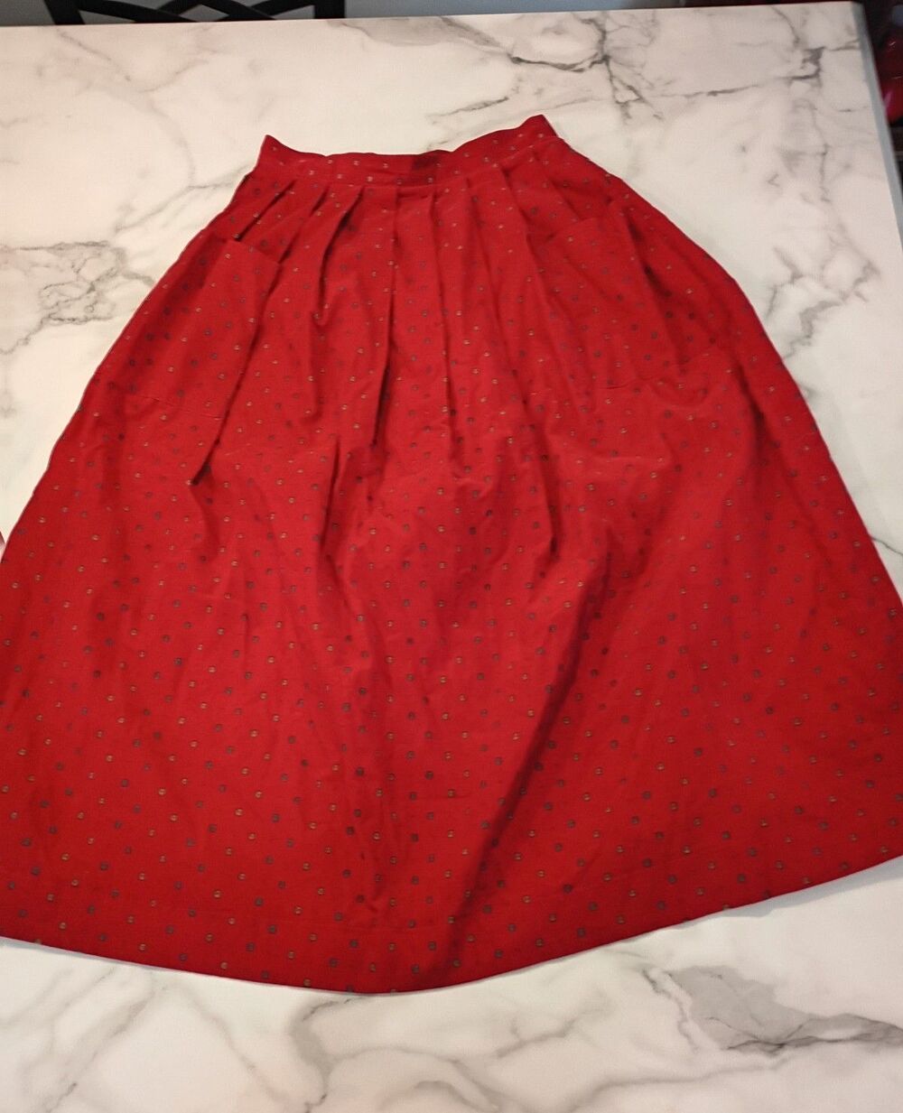 Laura Ashley A Line Skirt Cotton Red Corduroy VTG Great Britain Pockets READ